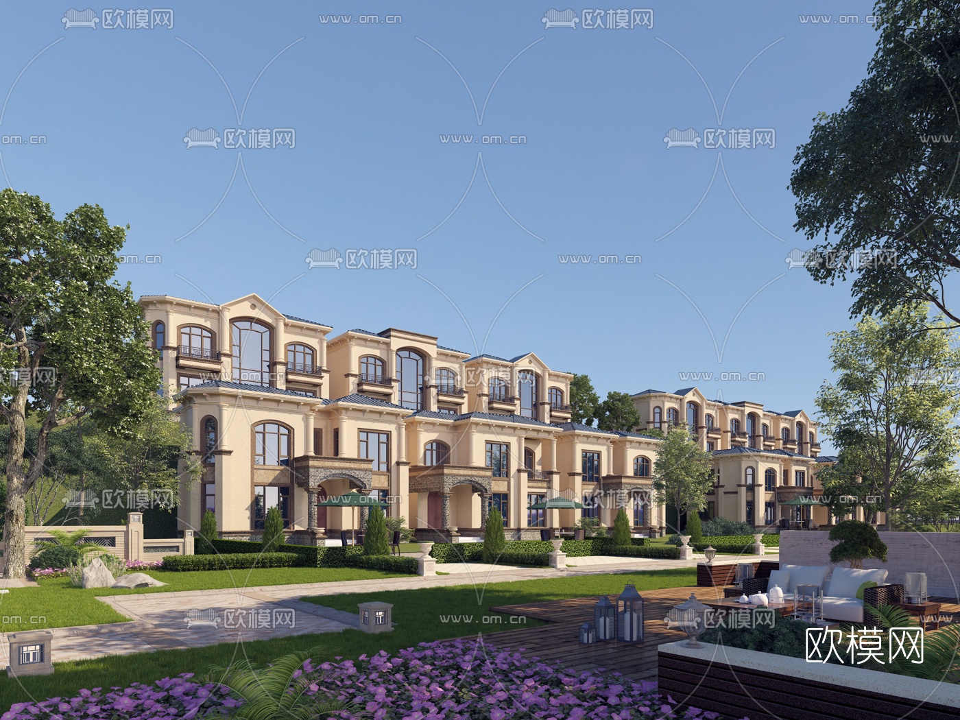 欧式联排别墅外观3d模型下载_ID10115959_3dmax免费模型-欧模网