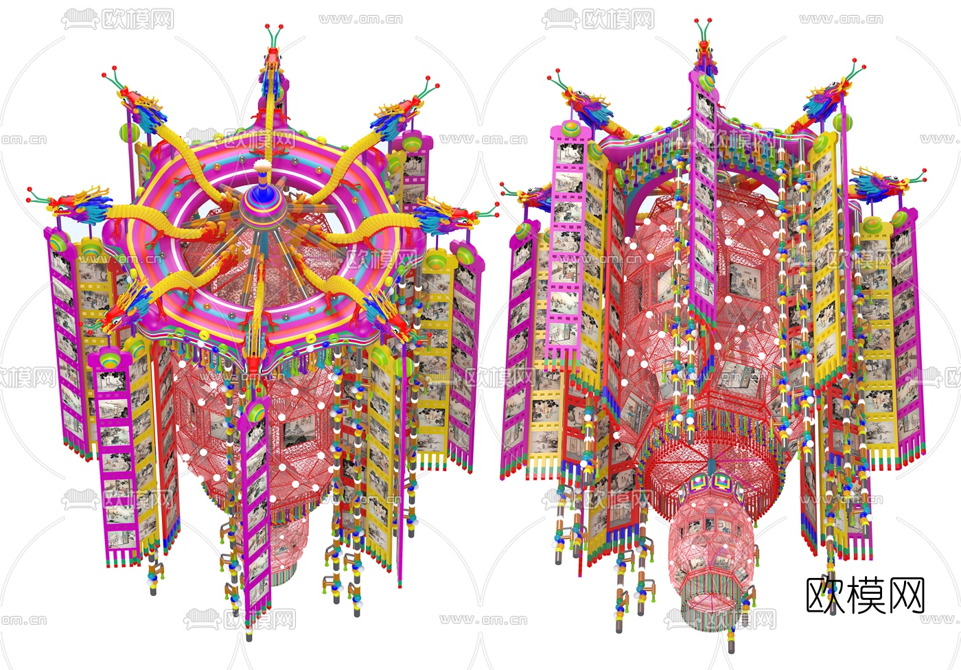 中式千角宫灯3d模型下载（渲染图3）