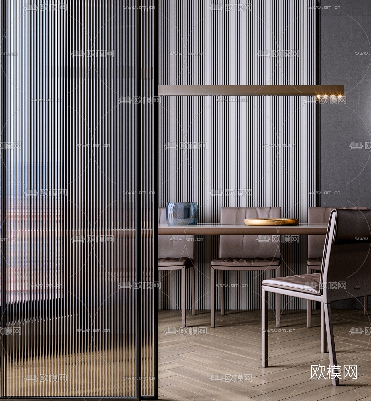 现代条形餐桌椅3d模型