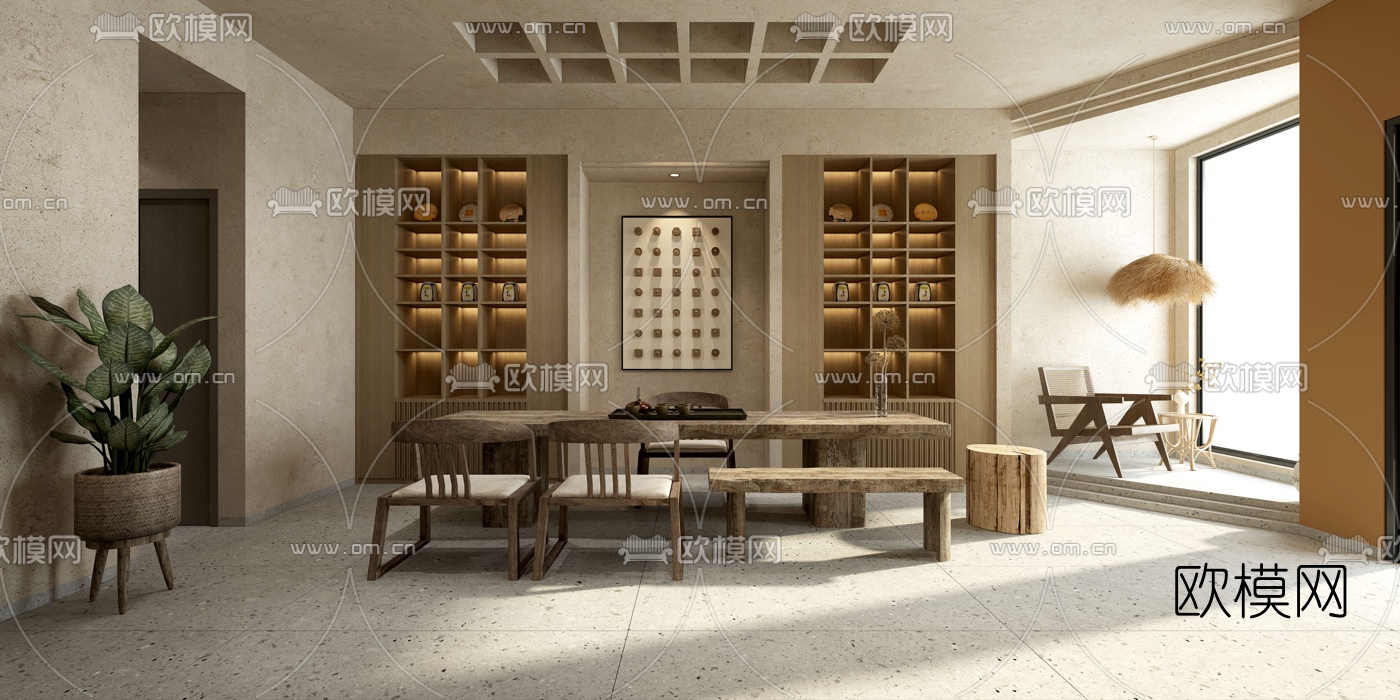 自然风茶室3d模型下载