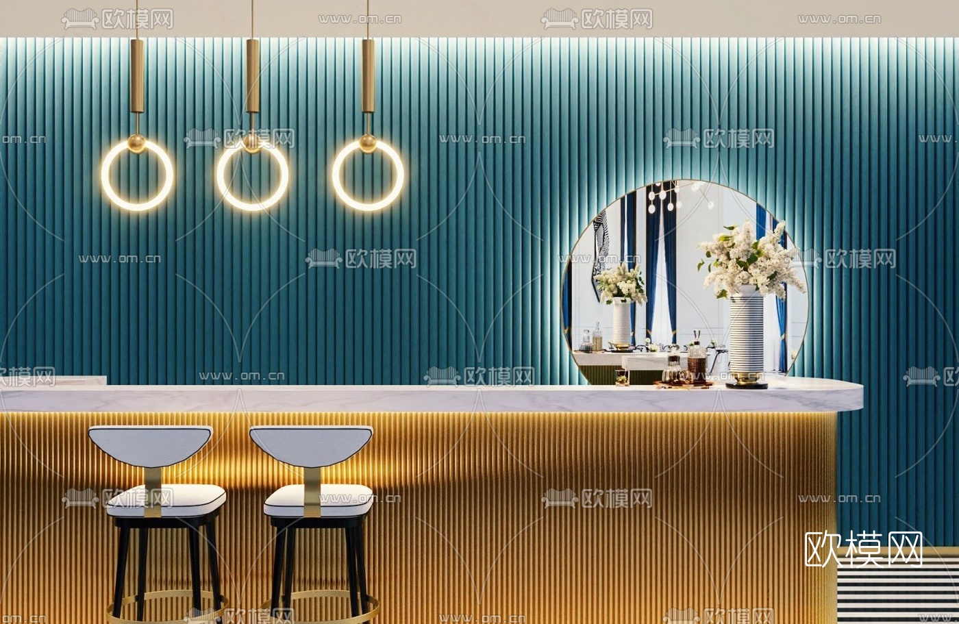 现代金属大理石前台接待台3d模型
