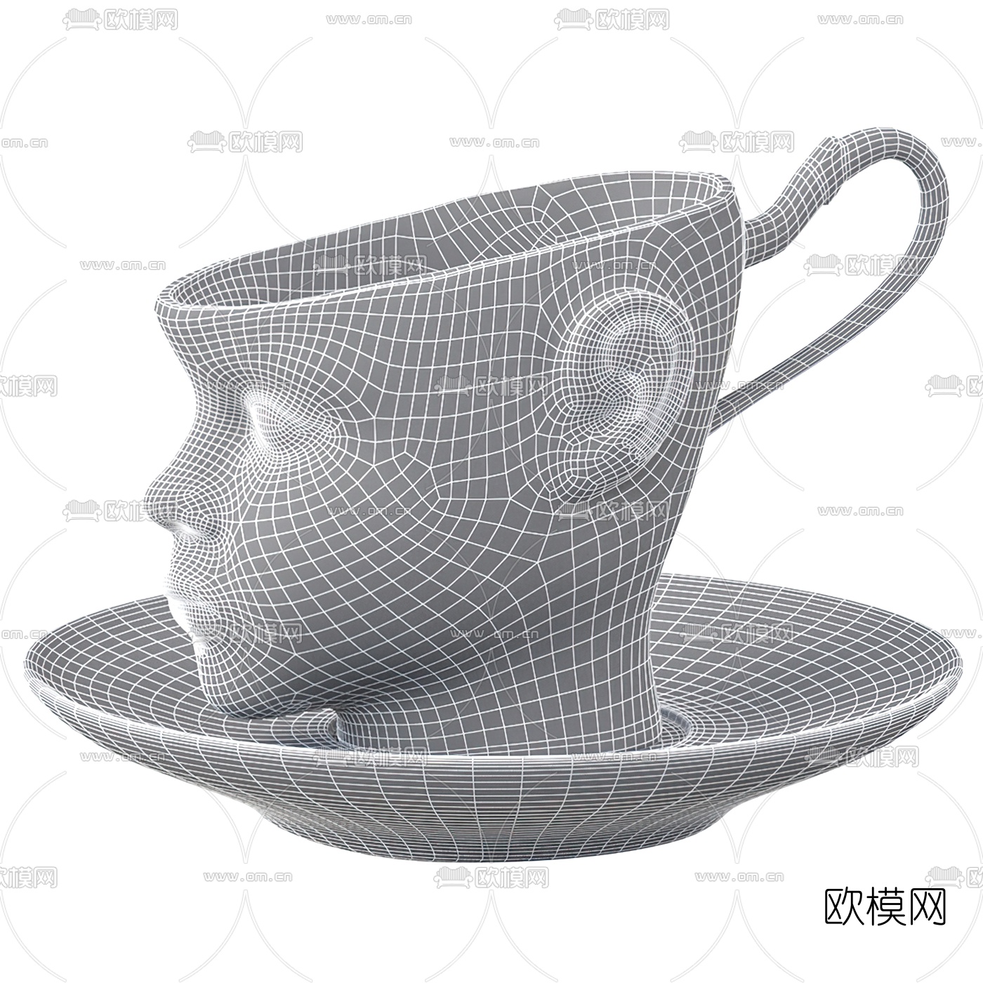 现代创意人头咖啡杯3d模型下载（渲染图2）