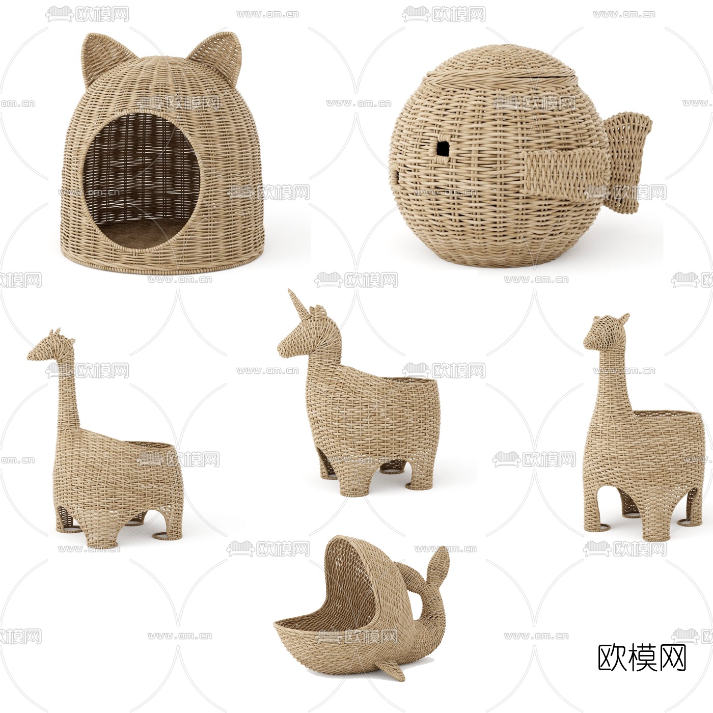 北欧竹编儿童收纳篓3d模型下载