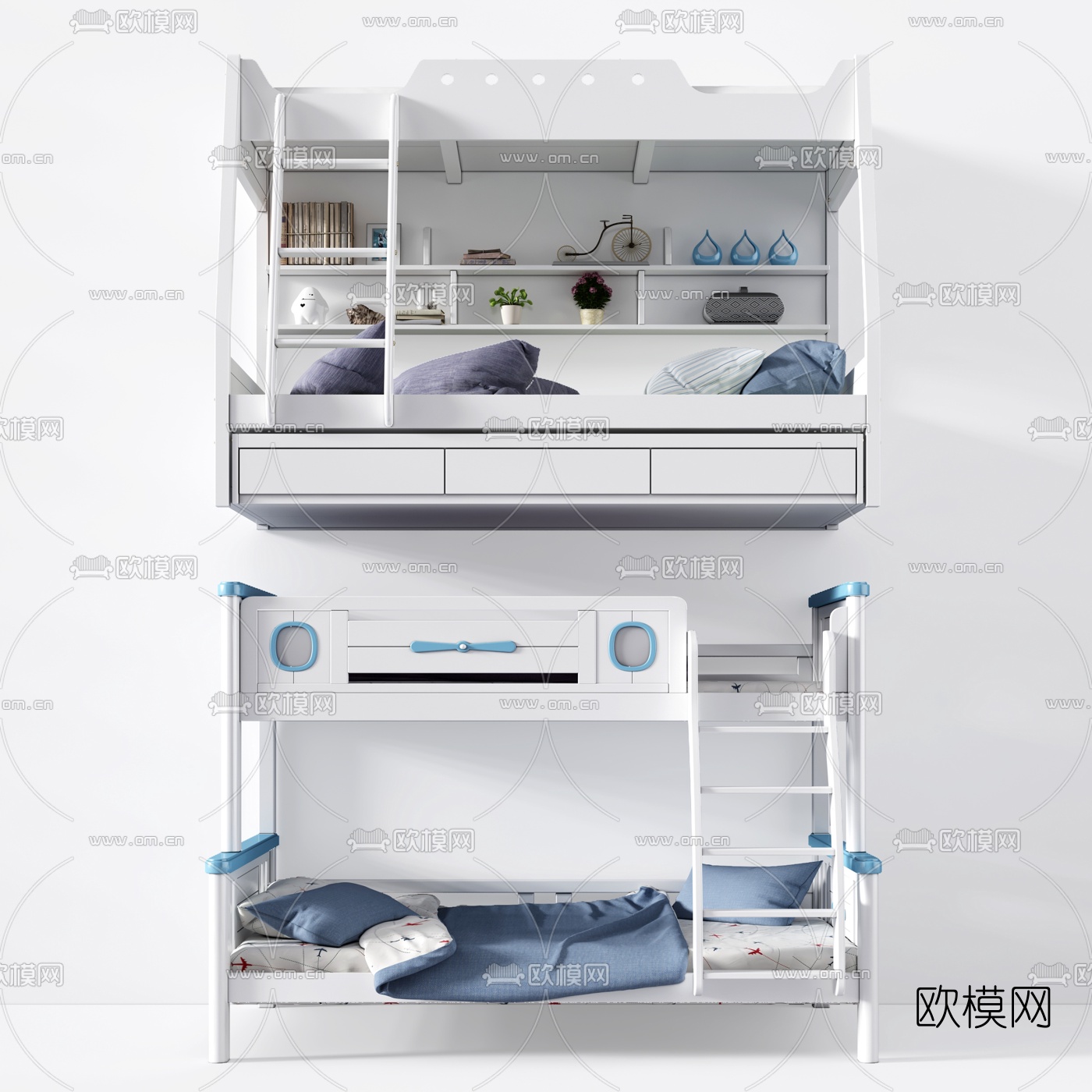 北欧上下铺儿童床3d模型
