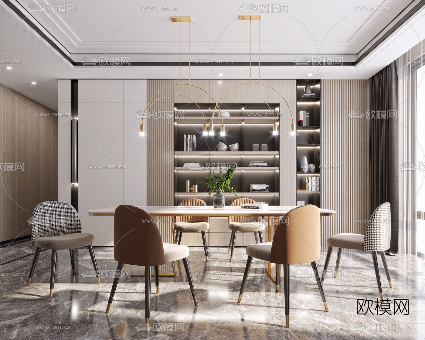 现代轻奢餐厅3d模型下载