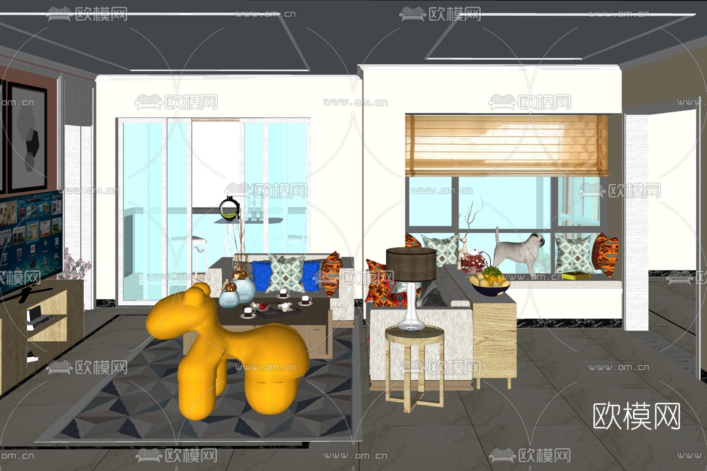 现代客厅免费su模型下载