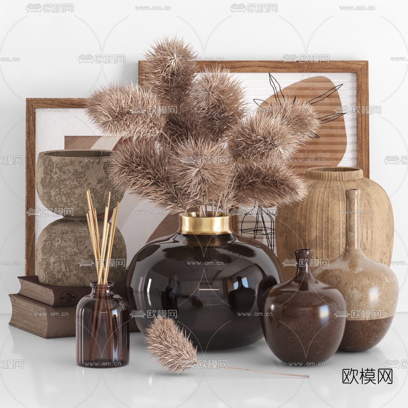 北欧干枝花瓶器皿摆件3d模型下载