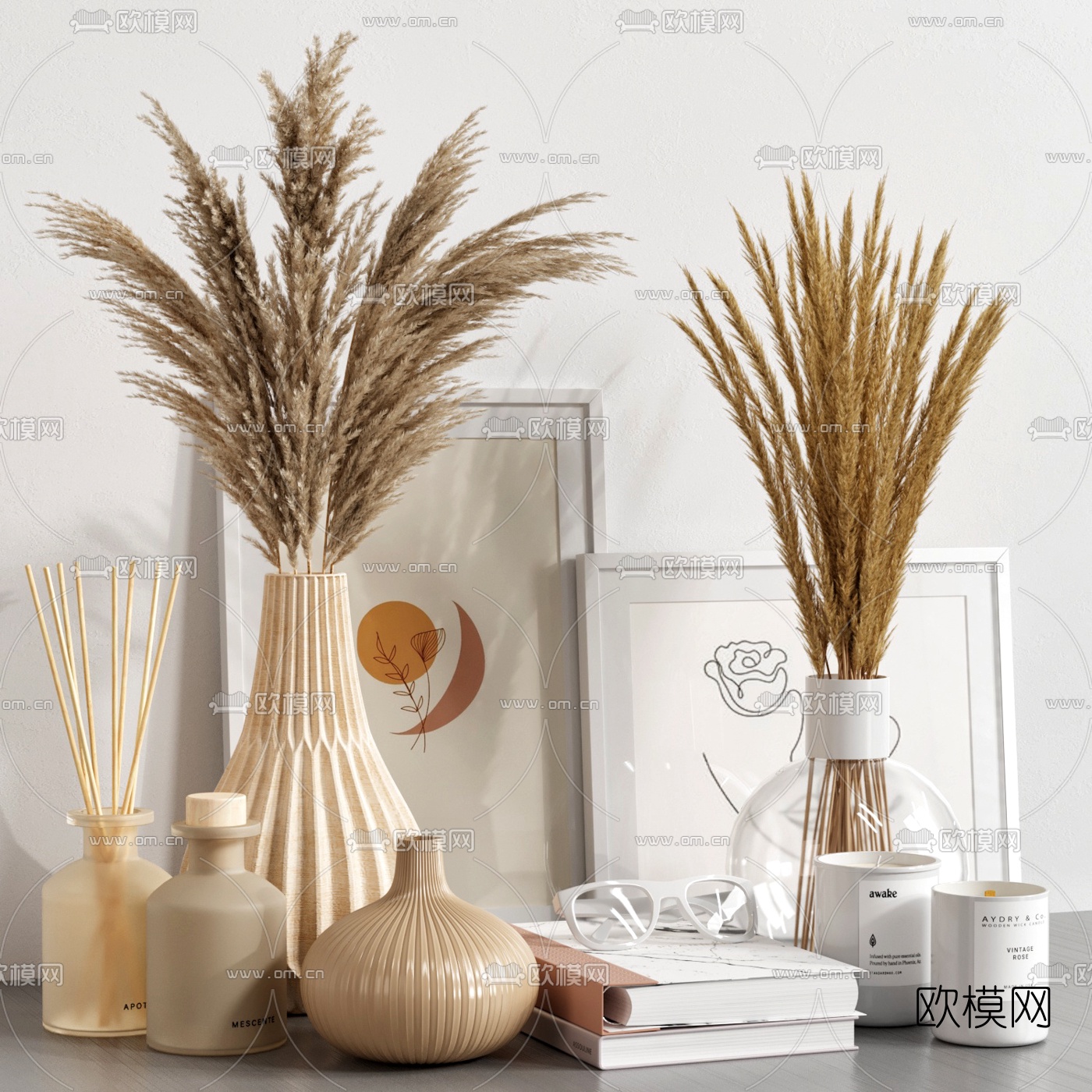 北欧花瓶书籍香薰摆件3d模型下载（渲染图1）