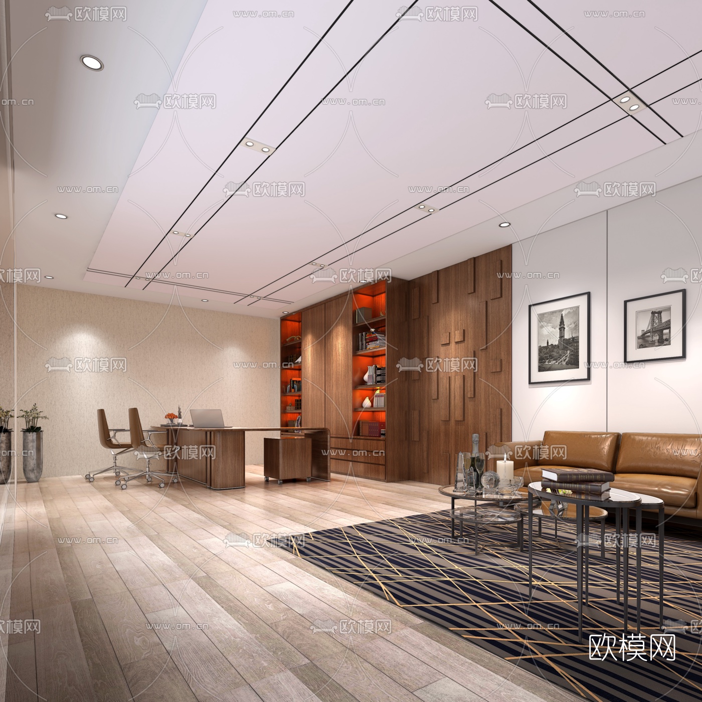 现代董事长办公室免费3d模型下载
