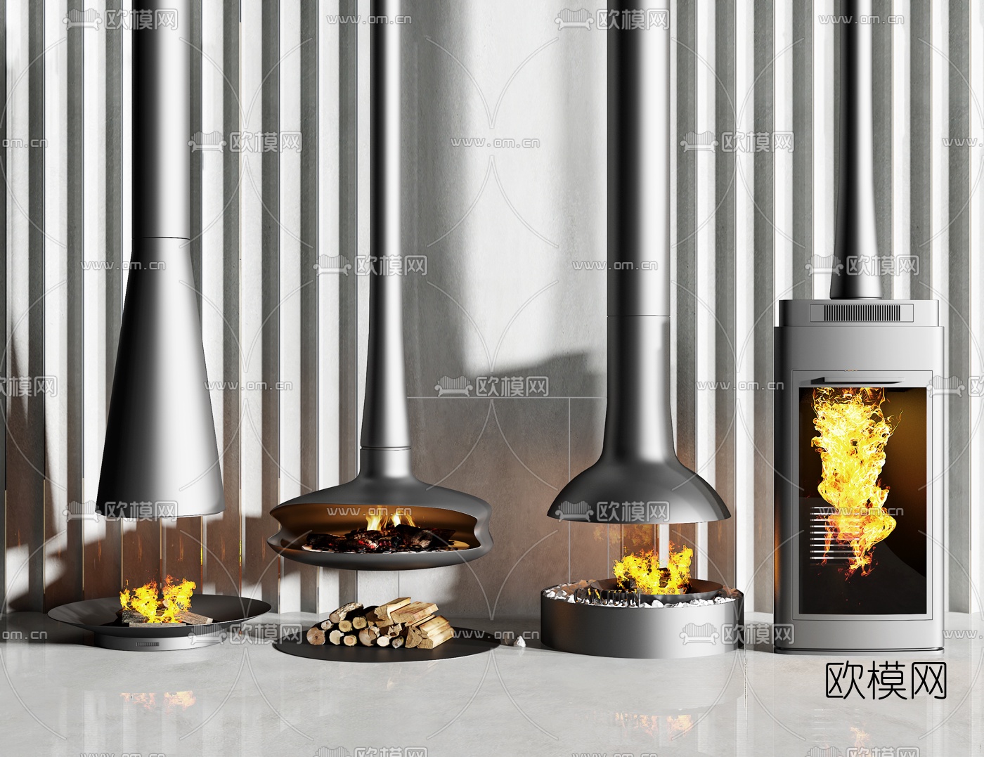 现代壁炉3d模型下载