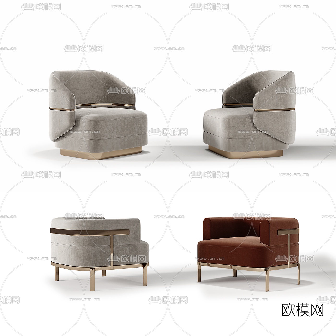 现代轻奢单人沙发3d模型下载（渲染图1）