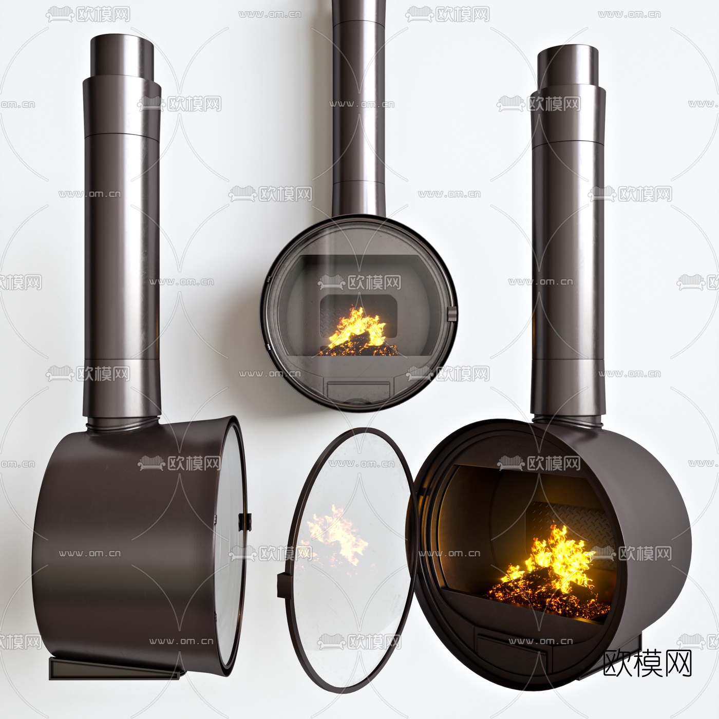 工业风吊挂壁炉3d模型下载（渲染图1）