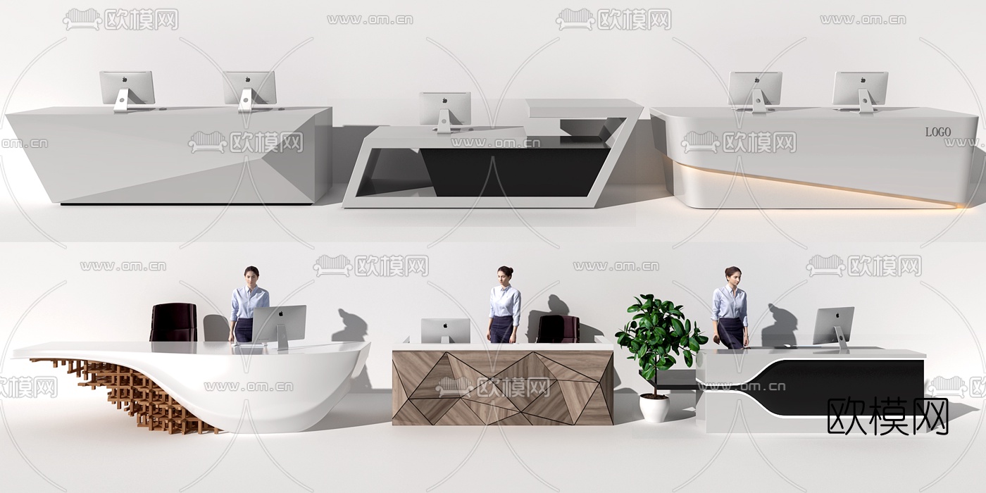 现代前台接待台服务台3d模型-免费3dmax模型库-欧模网
