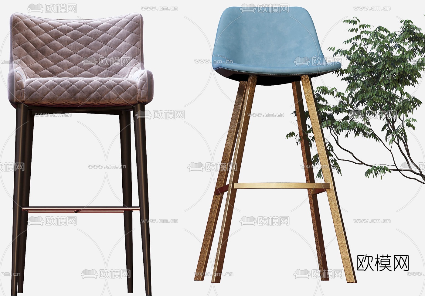 现代布艺吧台椅3d模型下载（渲染图4）