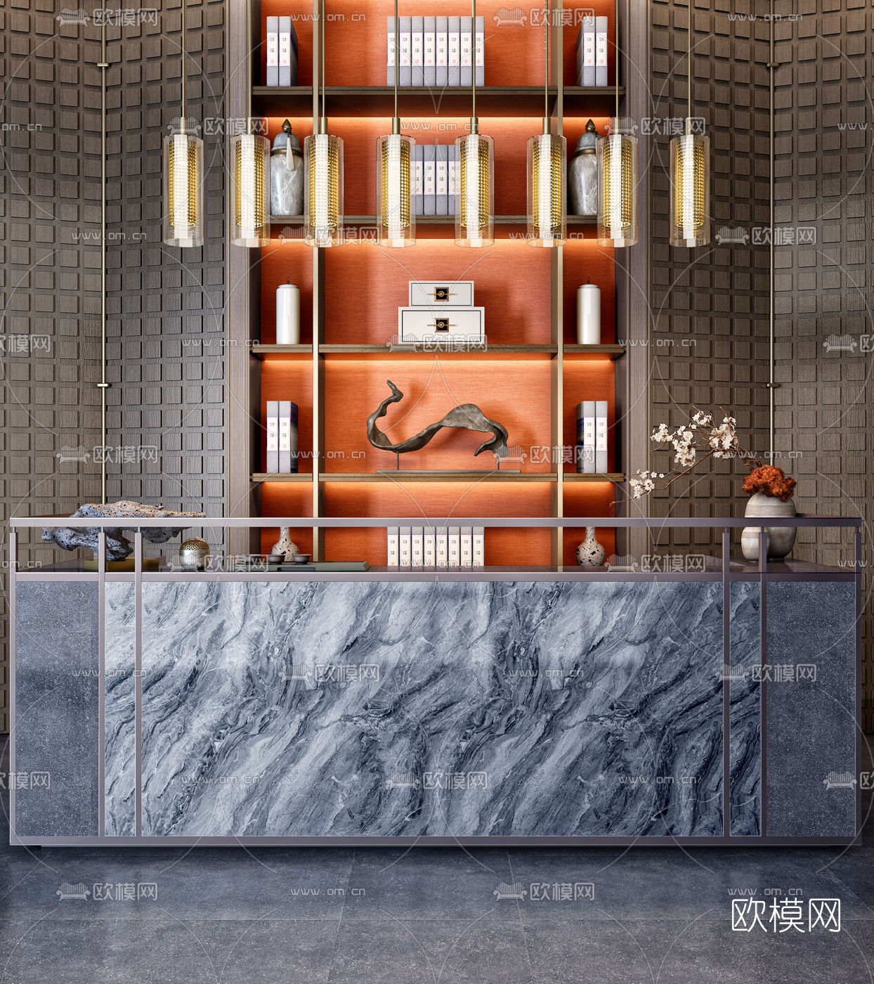 新中式大理石接待台3d模型