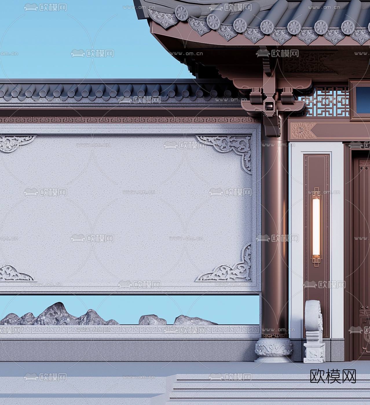 中式古建大门门头3d模型