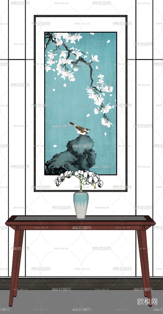 新中式实木博古架su模型下载（渲染图2）