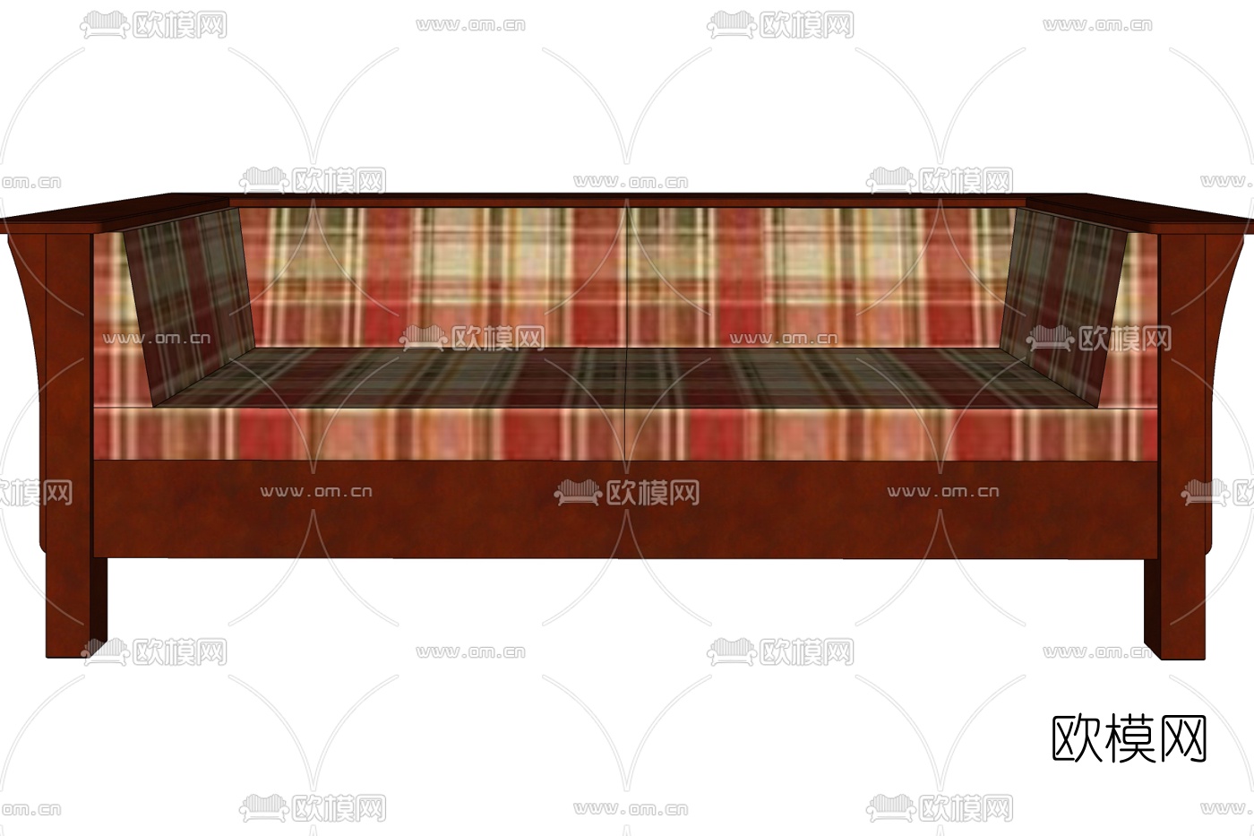 中式实木双人沙发su模型下载