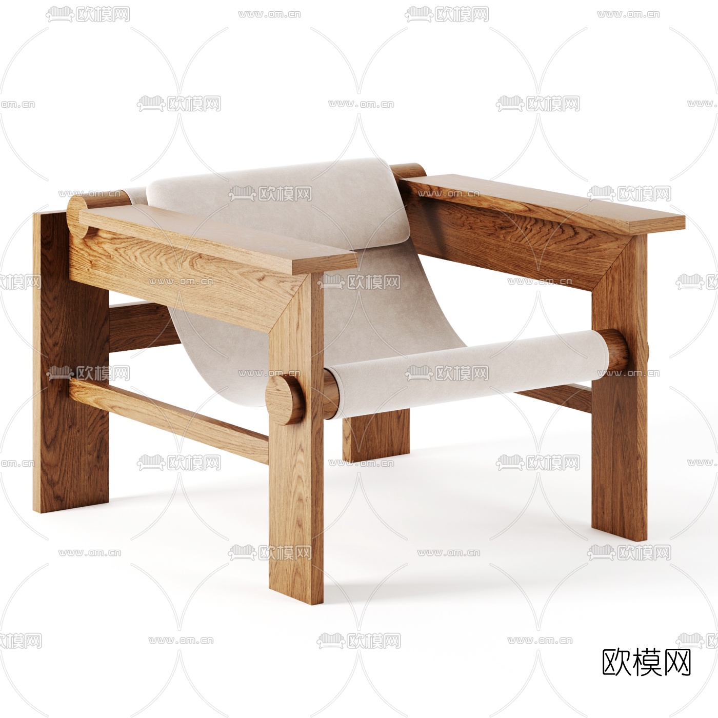 北欧原木休闲椅3d模型-免费3dmax模型库-欧模网