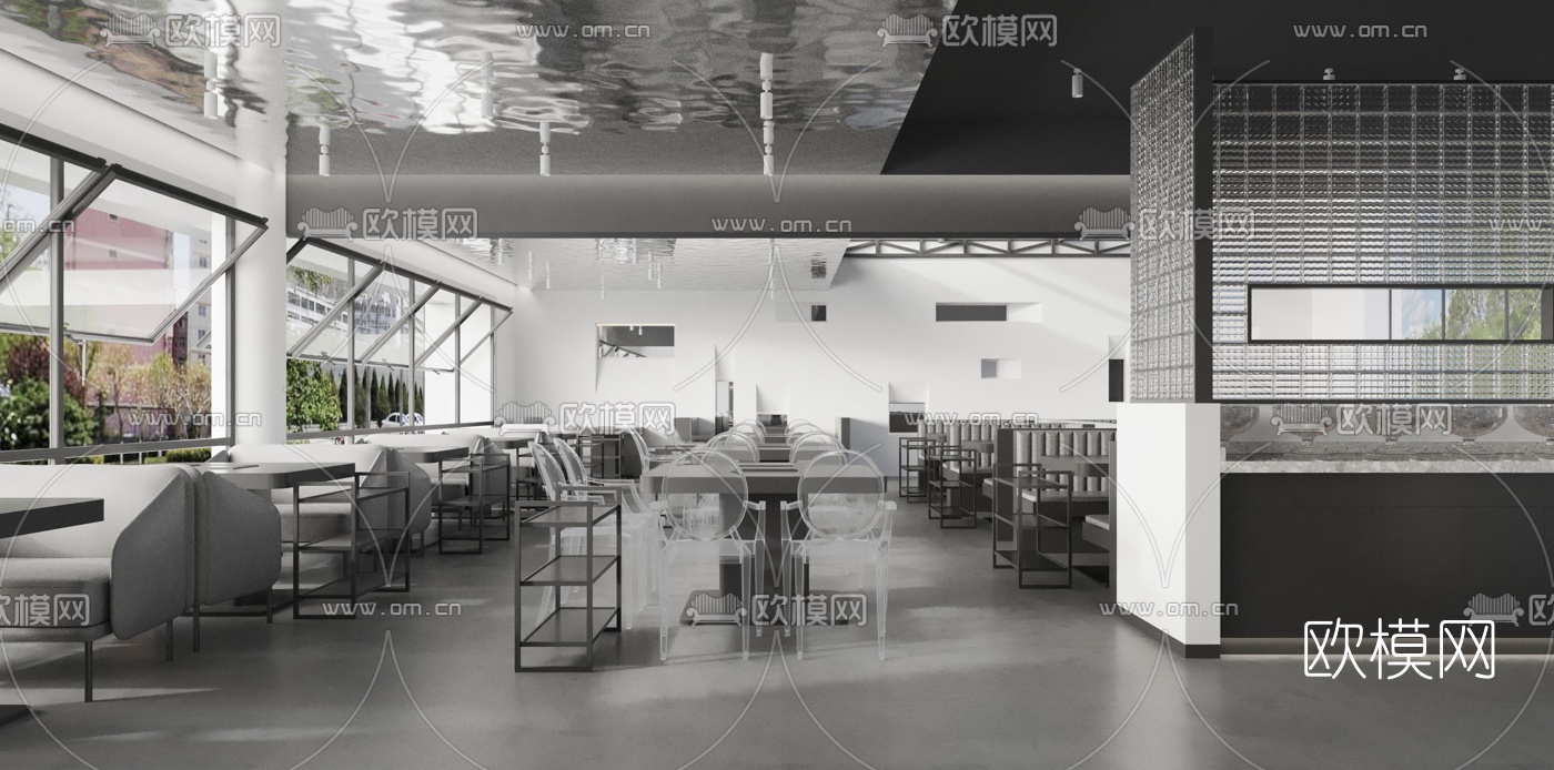 现代高级灰火锅店3d模型下载（渲染图1）