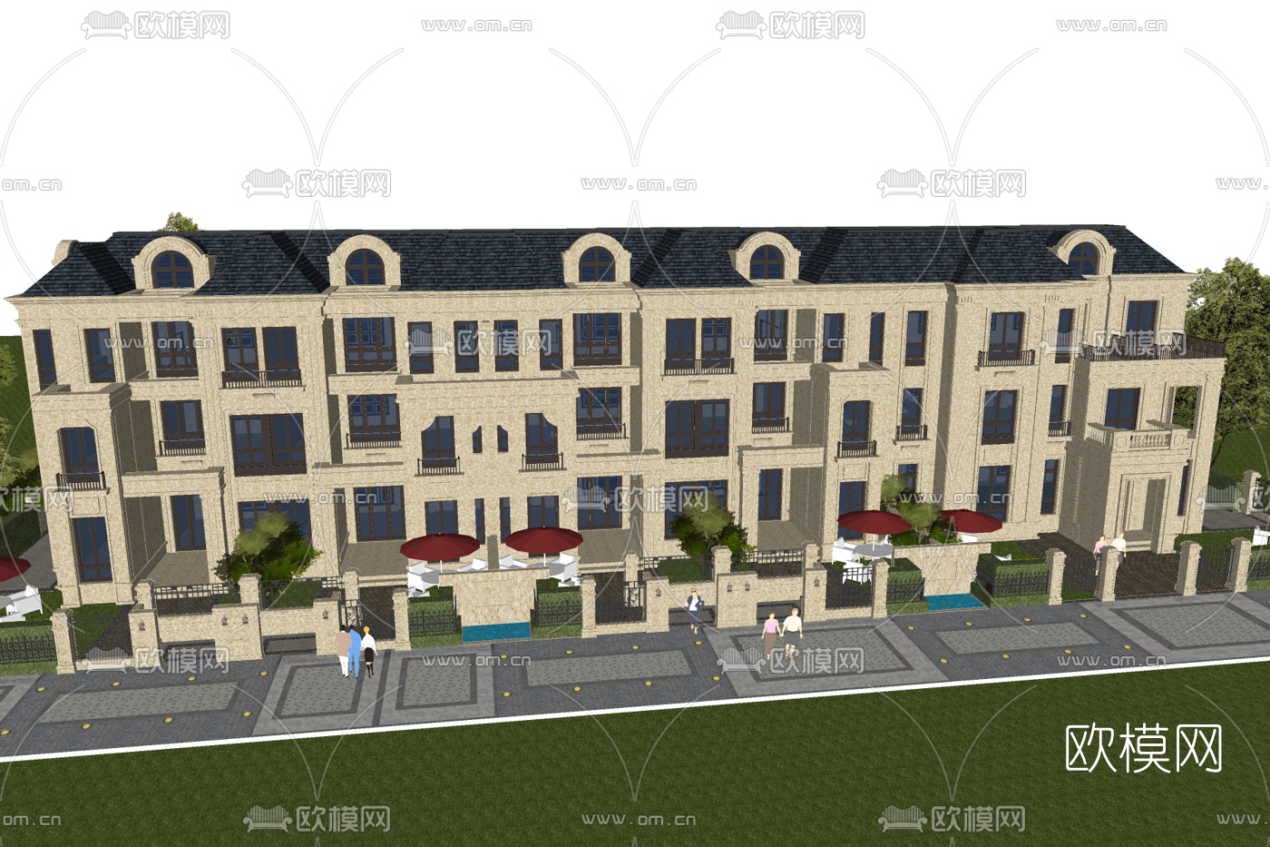 欧式公寓楼su模型下载