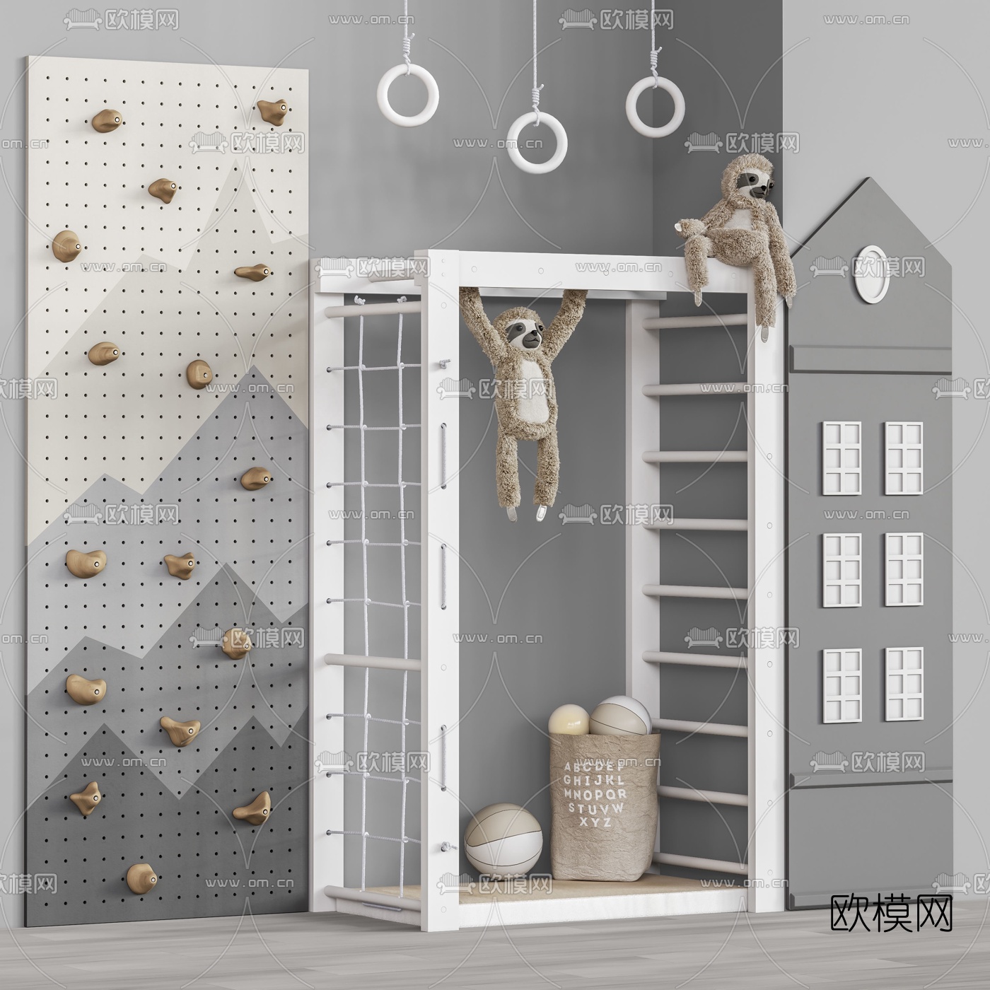 现代儿童攀爬器材毛绒玩具3d模型下载（渲染图1）