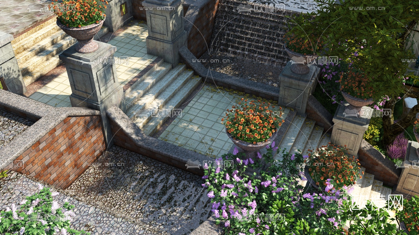 美式公园台阶景观3d模型