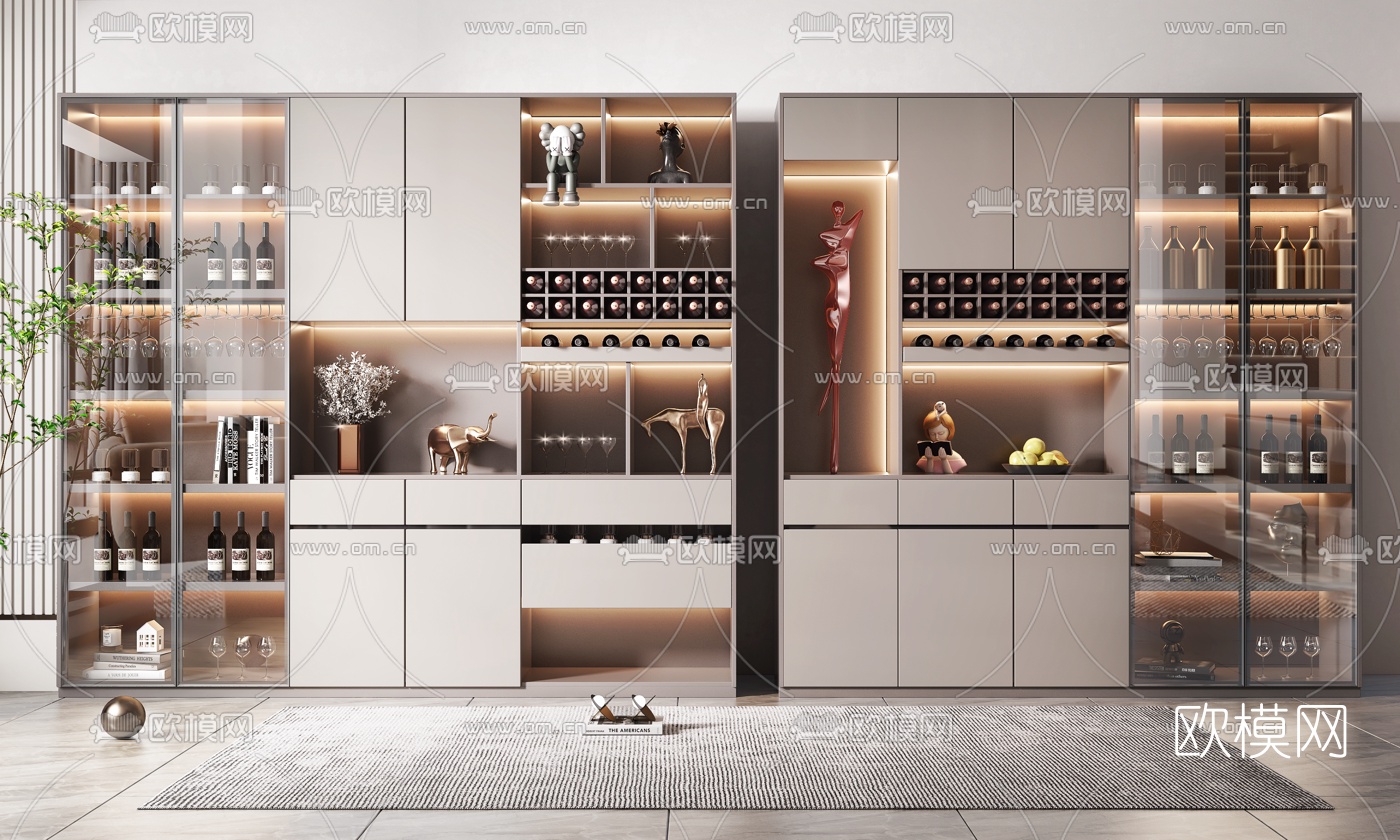现代轻奢酒柜3d模型下载