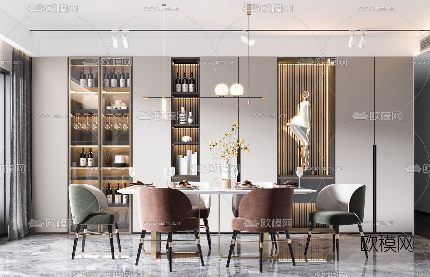 现代轻奢餐桌椅3d模型下载