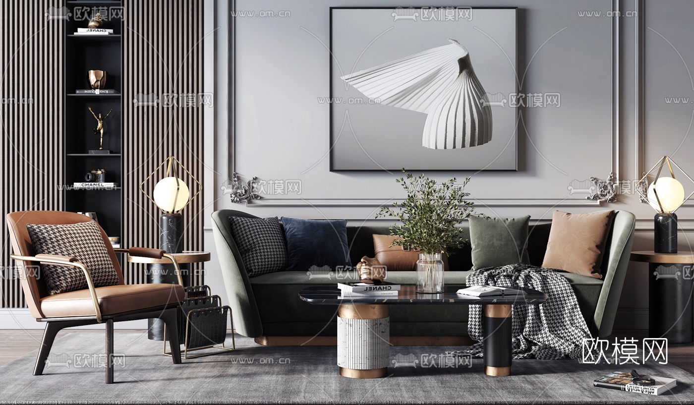 现代轻奢沙发组合3d模型下载（渲染图2）