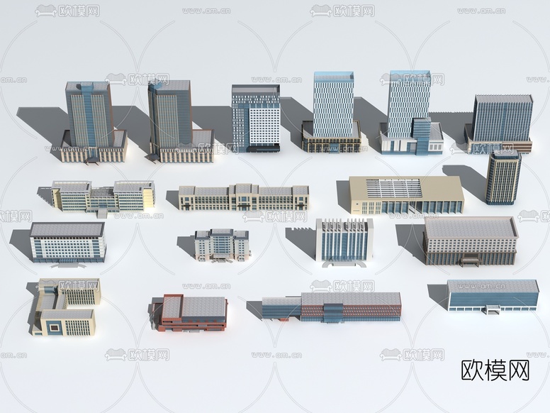 现代办公楼建筑外观3d模型下载(渲染图2)