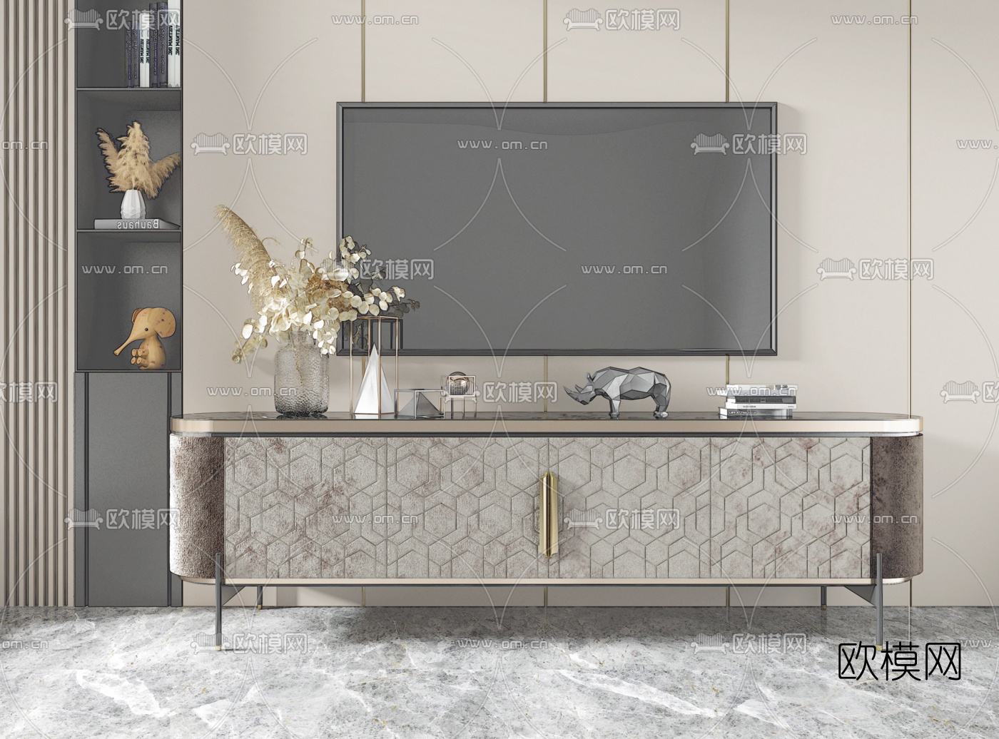 现代轻奢电视柜su模型下载