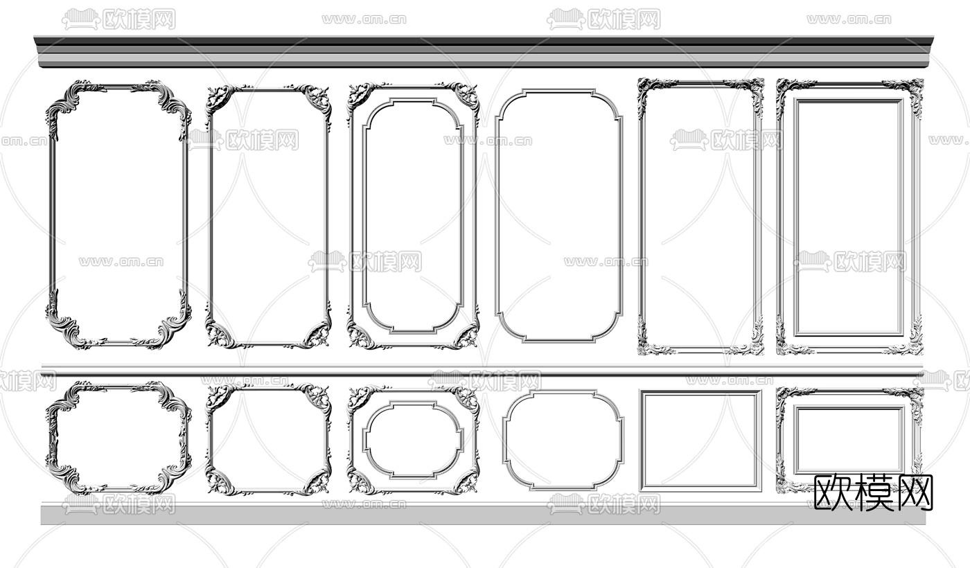 欧式石膏线条护墙板su模型下载