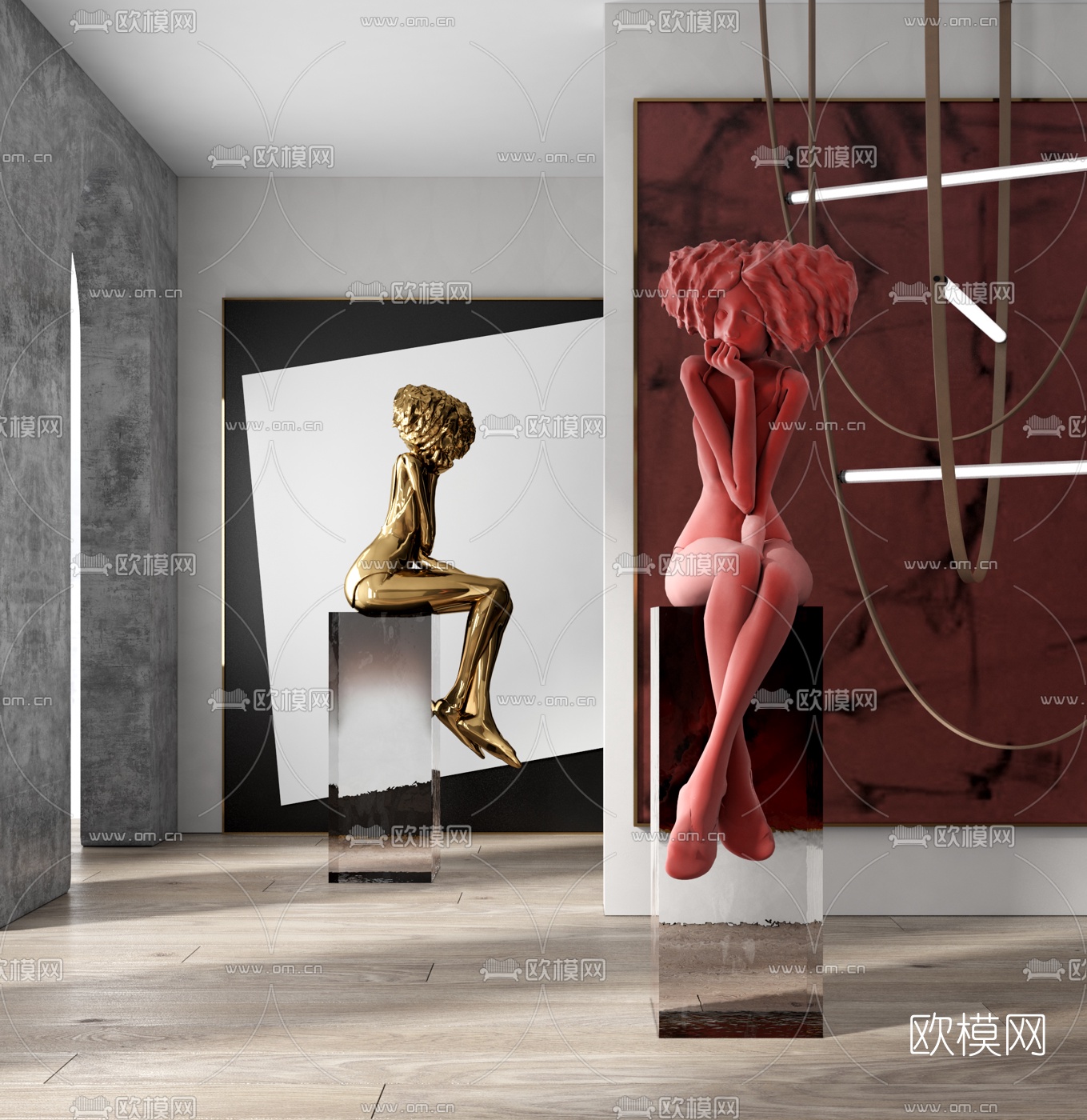 现代人物雕塑3d模型
