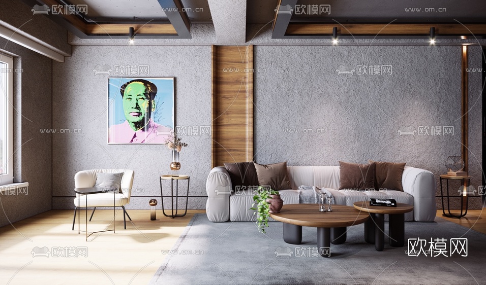 工业风客厅3d模型下载(渲染图2)