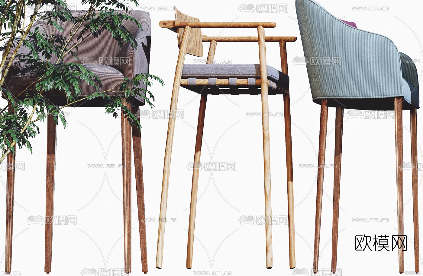 北欧布艺吧台椅3d模型下载（渲染图5）