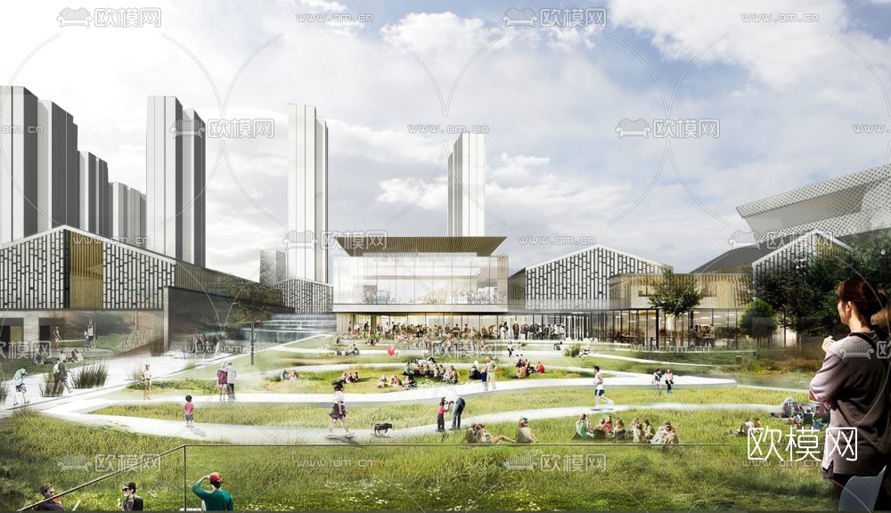 现代商业街建筑景观su模型下载（渲染图3）