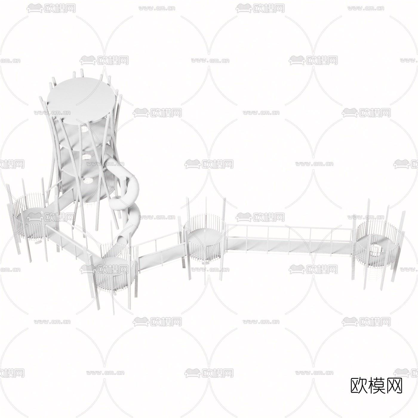 现代索道滑梯3d模型下载（渲染图2）