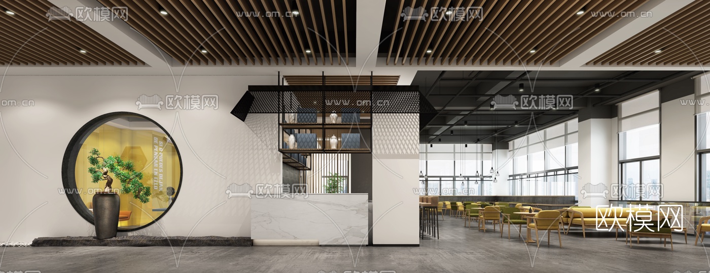 新中式办公洽谈室休息室3d模型下载（渲染图2）