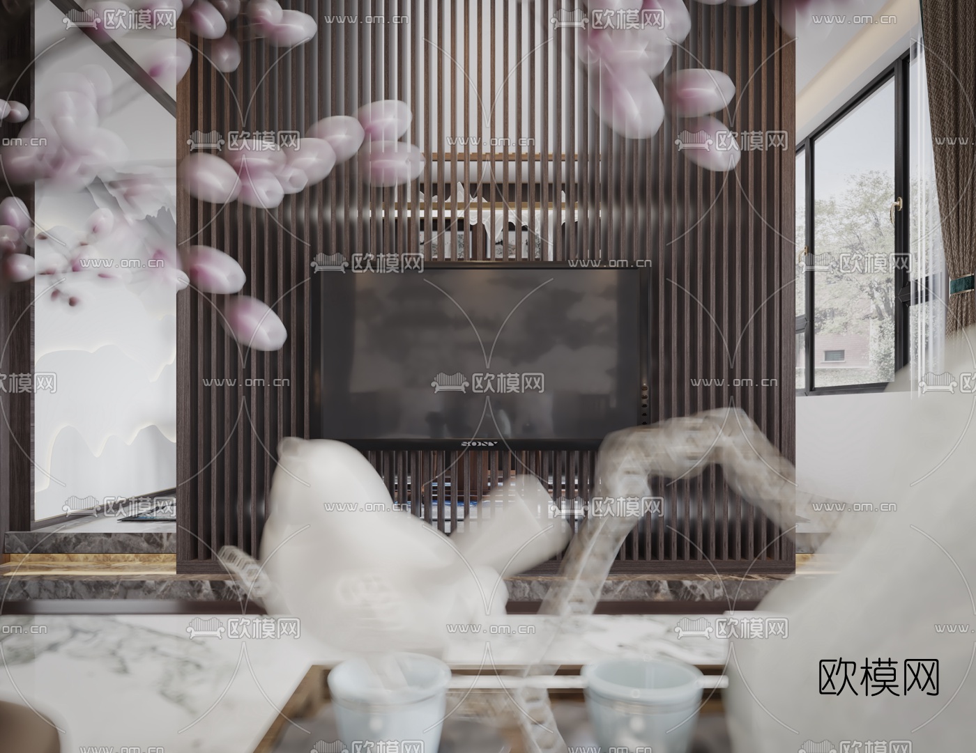 新中式轻奢复式客厅餐厅3d模型