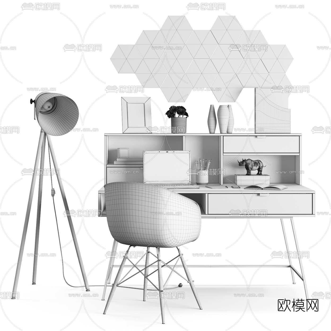 北欧书桌椅3d模型下载（渲染图2）