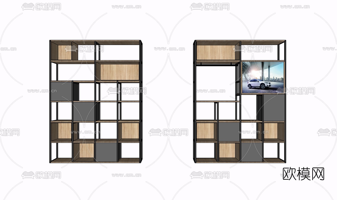 现代实木装饰架免费su模型下载