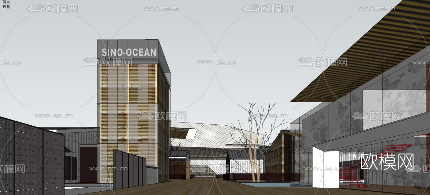 现代商业街su模型下载（渲染图8）
