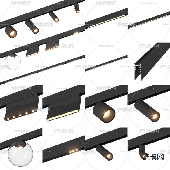 现代筒灯射灯轨道灯3d模型下载