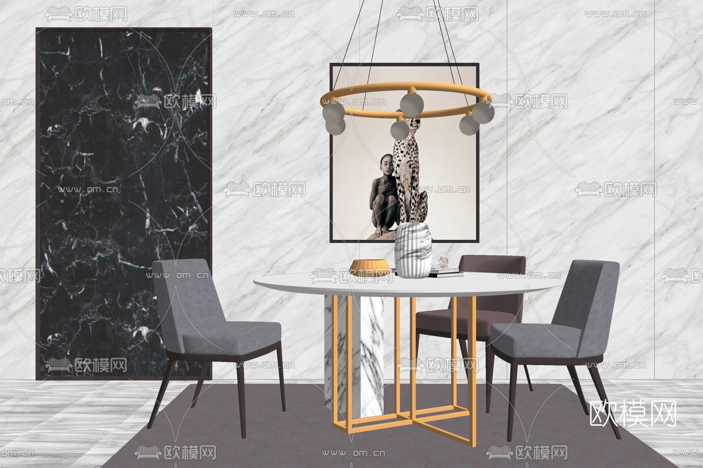 现代轻奢餐桌椅su模型下载