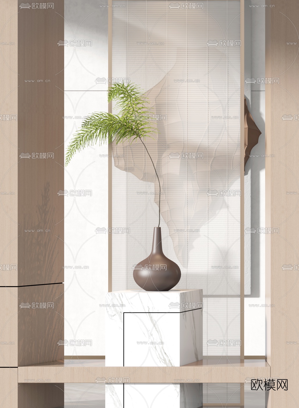 现代绿植陶瓷花瓶3d模型