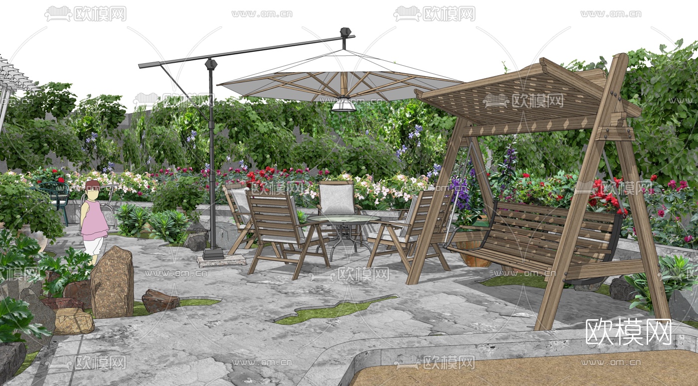 现代咖啡厅庭院景观su模型下载（渲染图3）