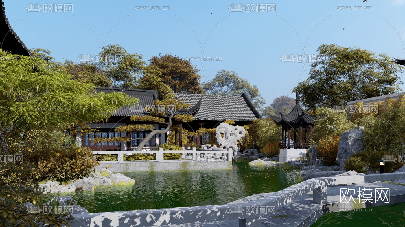 中式古建园林景观3d模型
