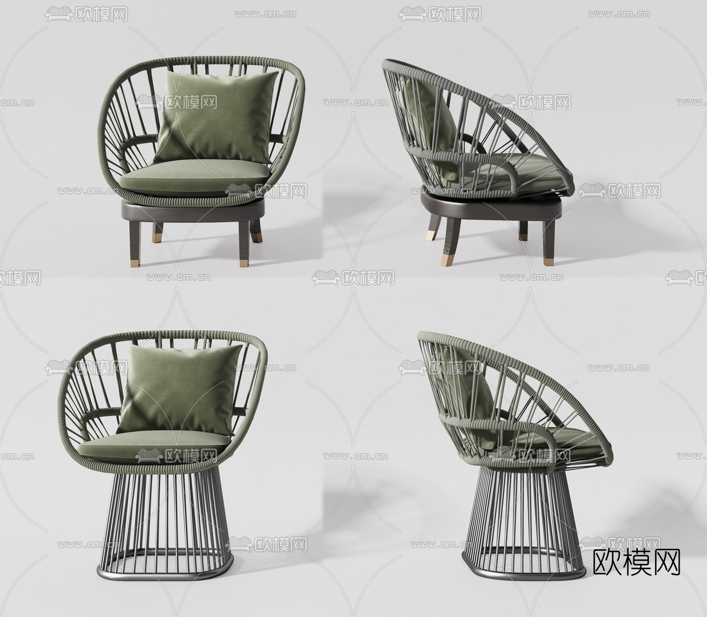 现代藤编休闲户外椅3d模型下载（渲染图1）