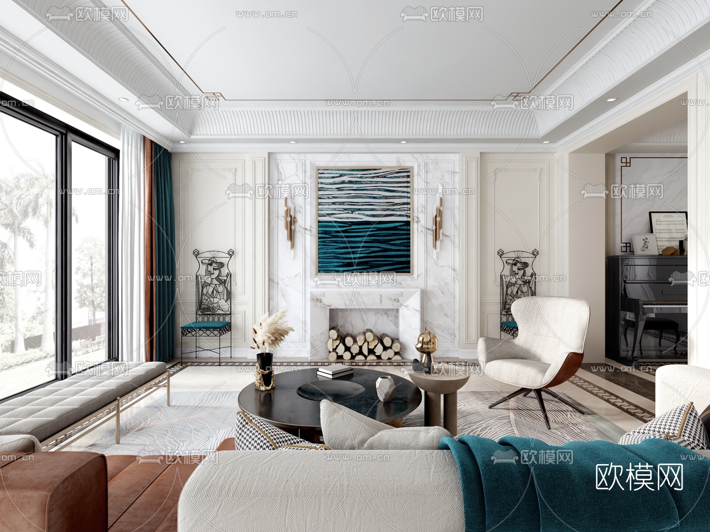 简欧混搭客厅餐厅3d模型下载（渲染图4）